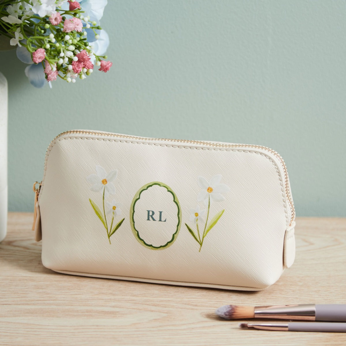 Personalised Oyster Birth flower Make Up Bag