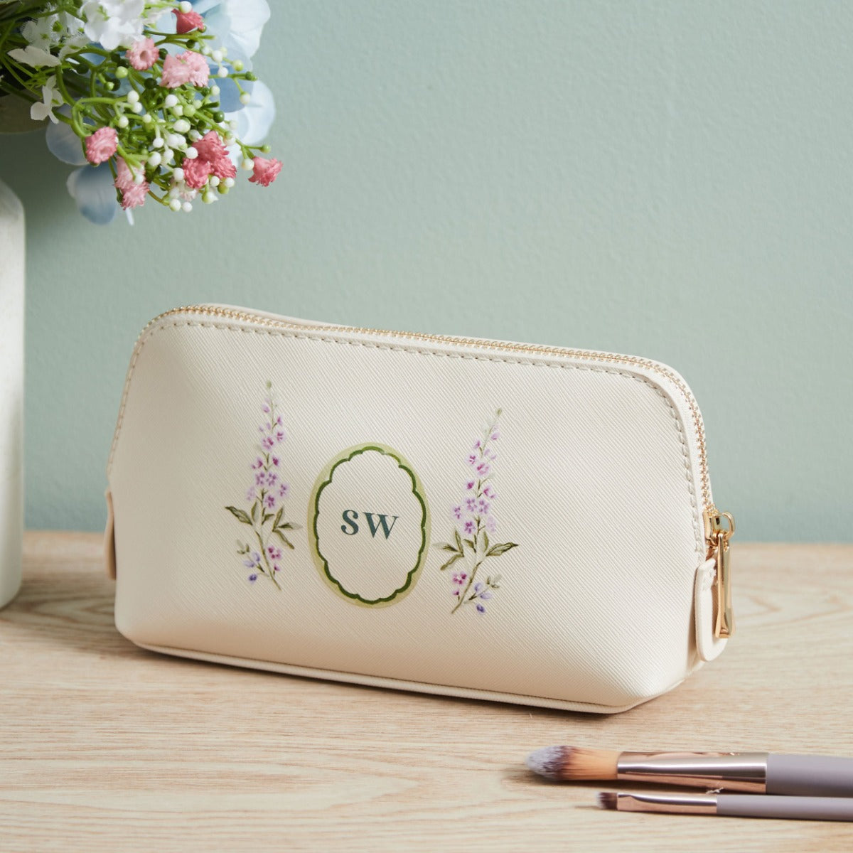 Personalised Oyster Birth flower Make Up Bag
