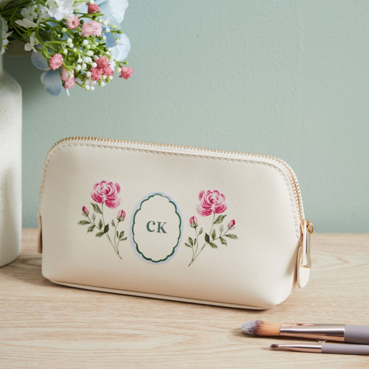 Personalised Oyster Birth flower Make Up Bag