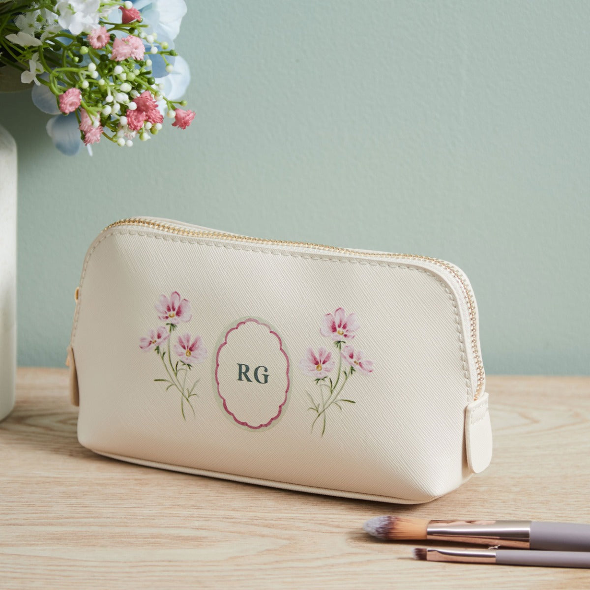 Personalised Oyster Birth flower Make Up Bag