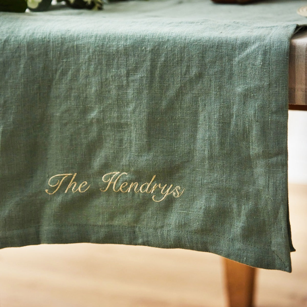 Personalised Rosemary Linen Family Table Runner