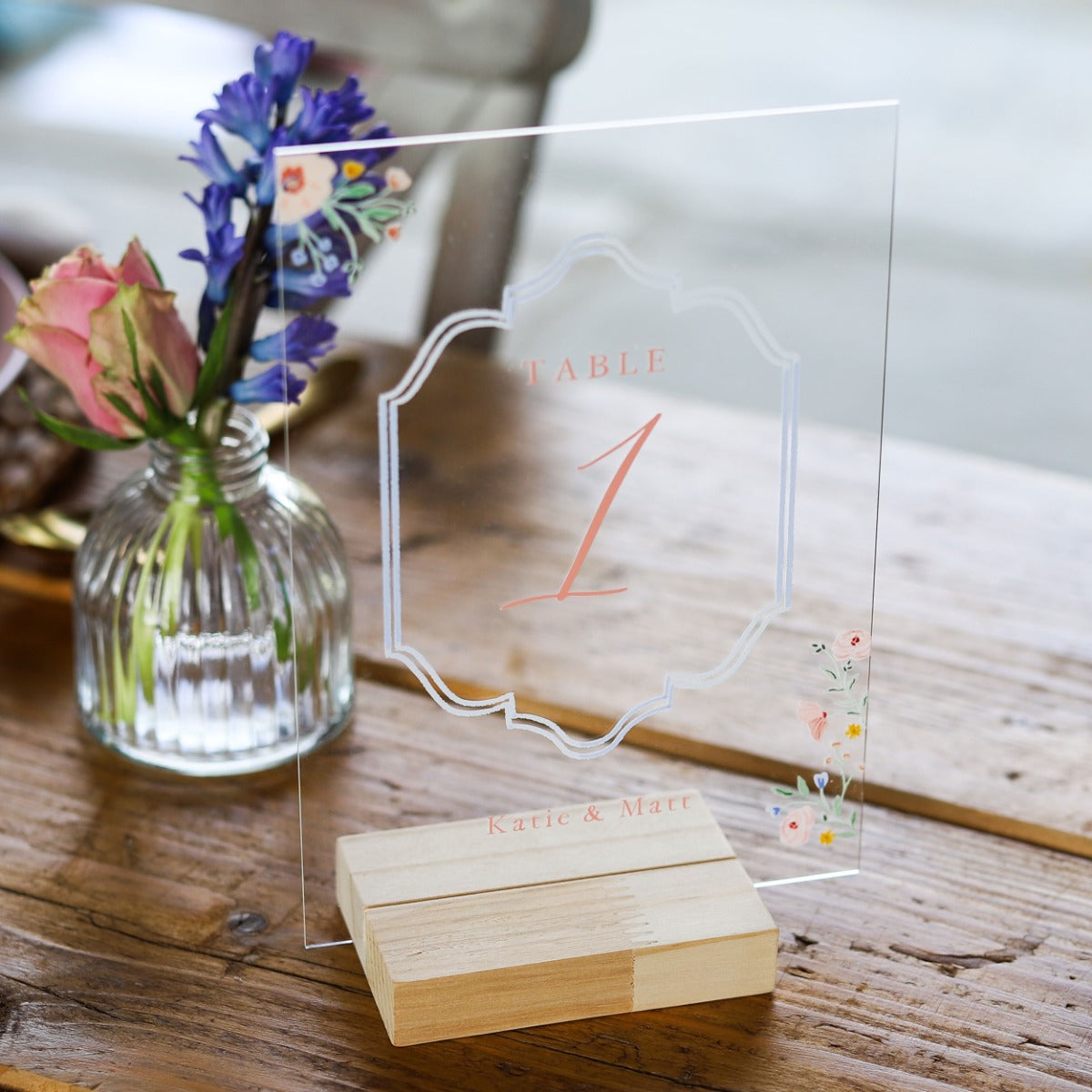 Personalised Wildflower Wedding Acrylic Table Number Sign 