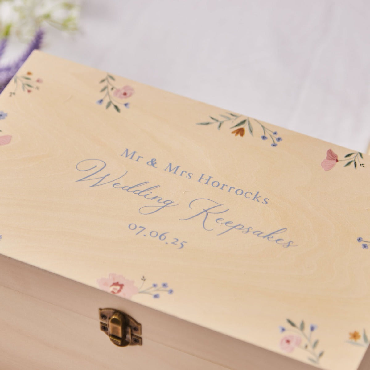 Personalised Wildflower Wedding Keepsakes Wooden Box FSC®