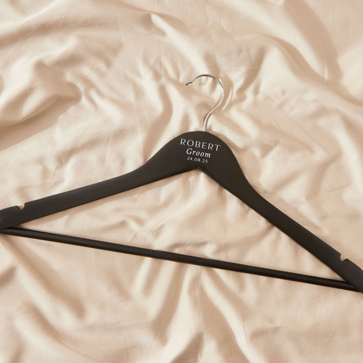 Personalised Black & White Wedding Wooden Coat Hanger in Black