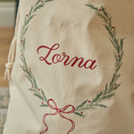 Personalised Wreath Sprig Christmas Canvas Gift Sack