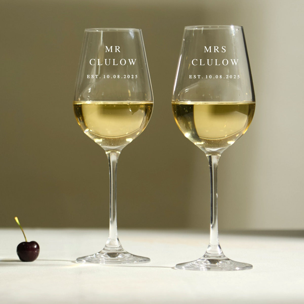 Personalised Mr & Mrs Crystal White Wine Glasses
