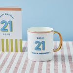 Personalised Modern Milestone 21st Birthday Golden Handle Fine China Mug