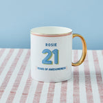 Personalised Modern Milestone 21st Birthday Golden Handle Fine China Mug