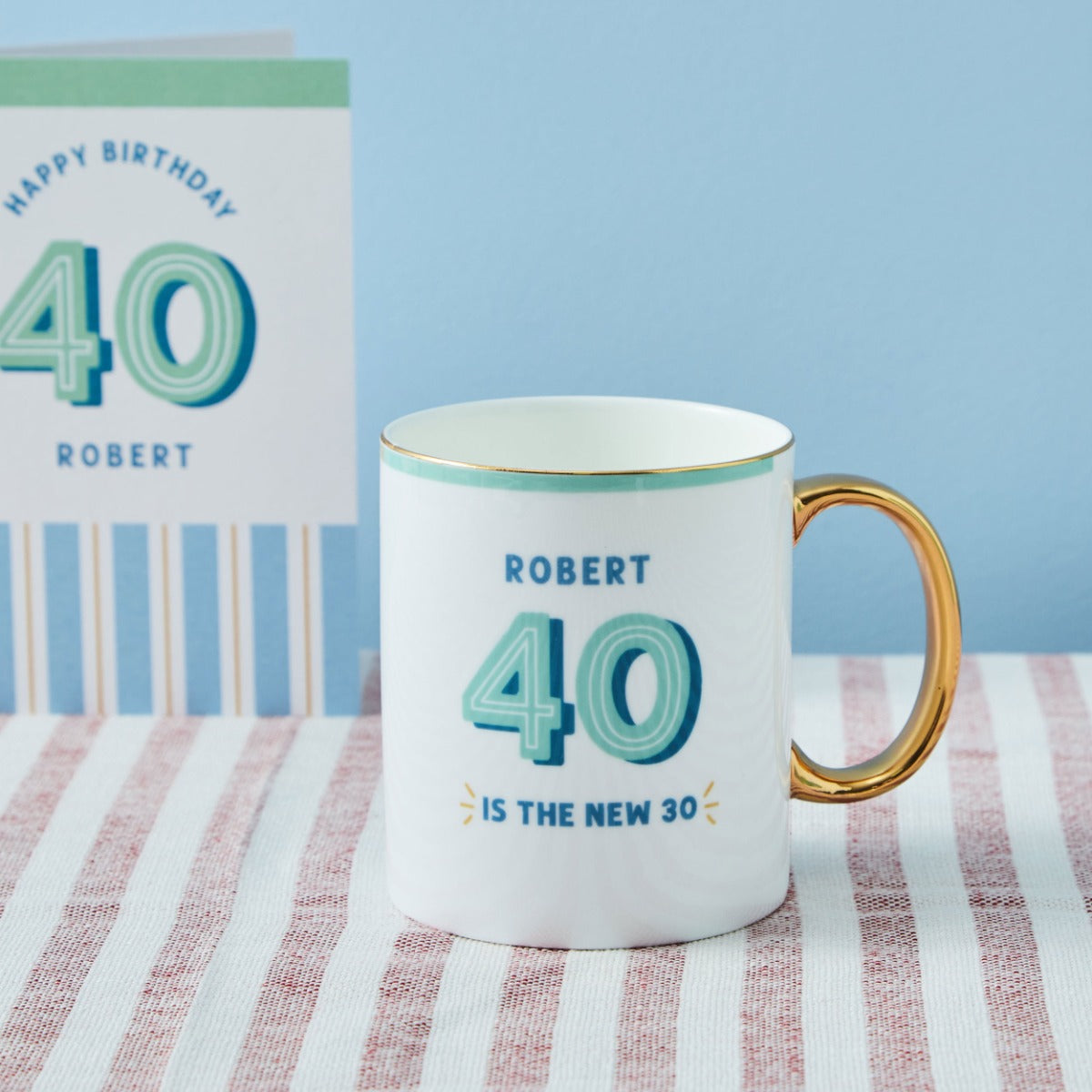 Personalised Modern Milestone 40th Birthday Golden Handle Fine China Mug