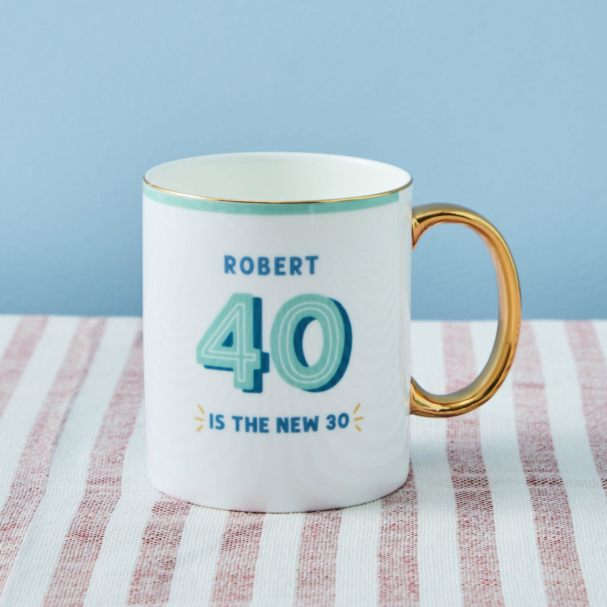 Personalised Modern Milestone 40th Birthday Golden Handle Fine China Mug