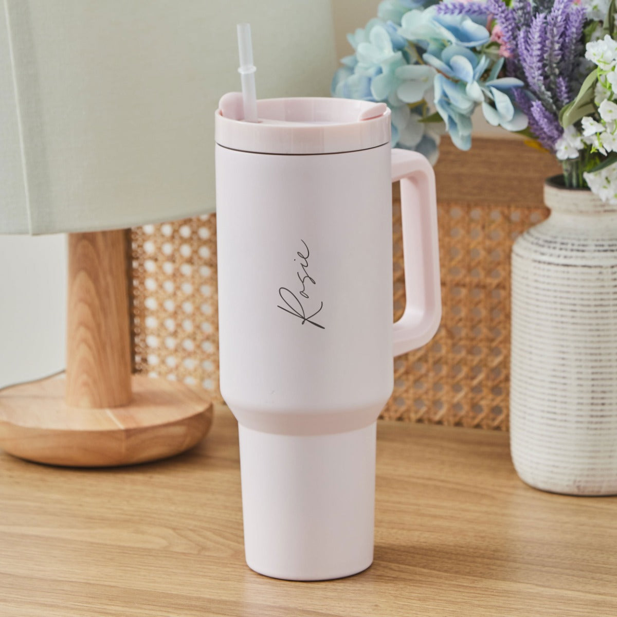 Personalised Pink 1.2l Thermal Travel Handle Tumbler 