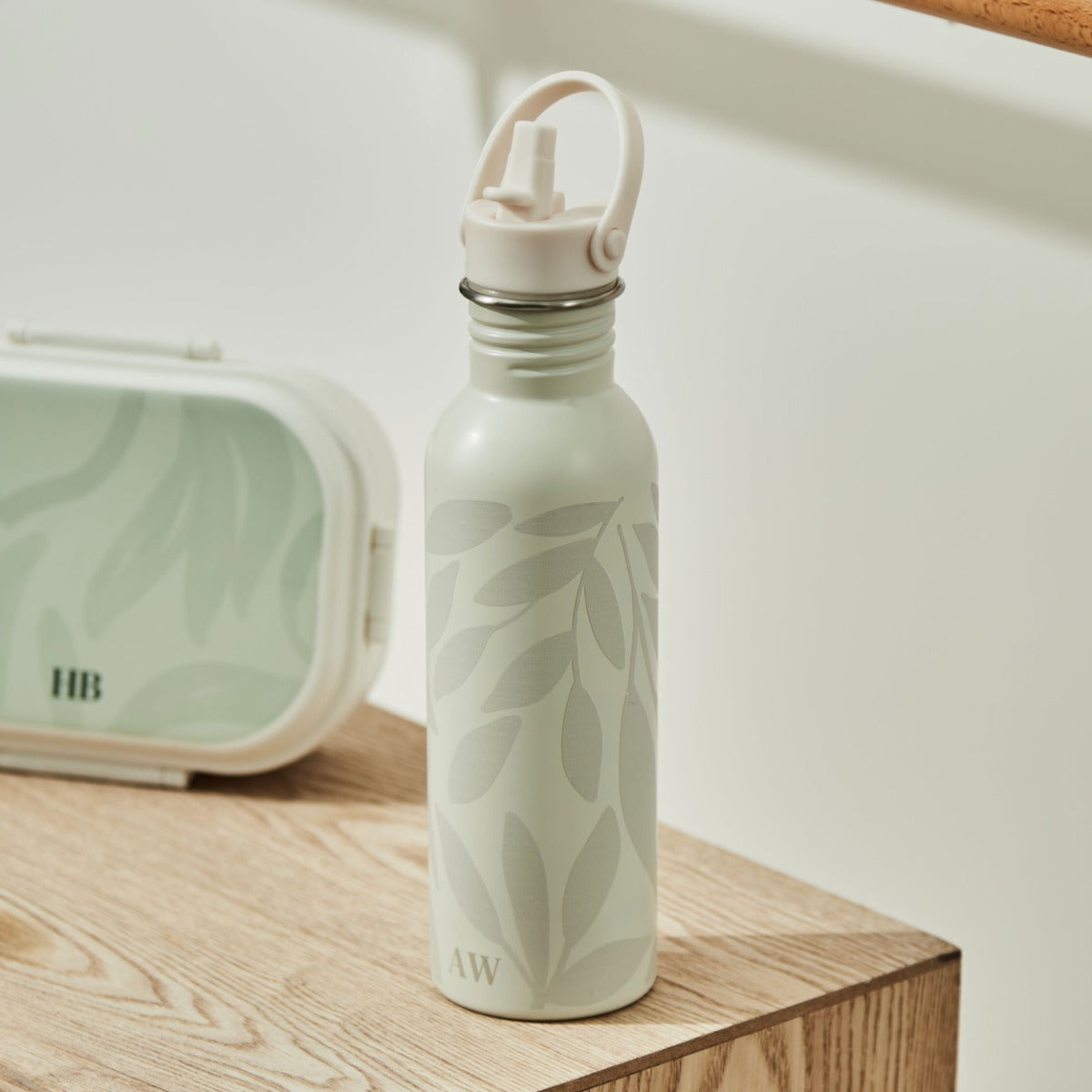 Personalised Cream Leaf Print Water Bottle