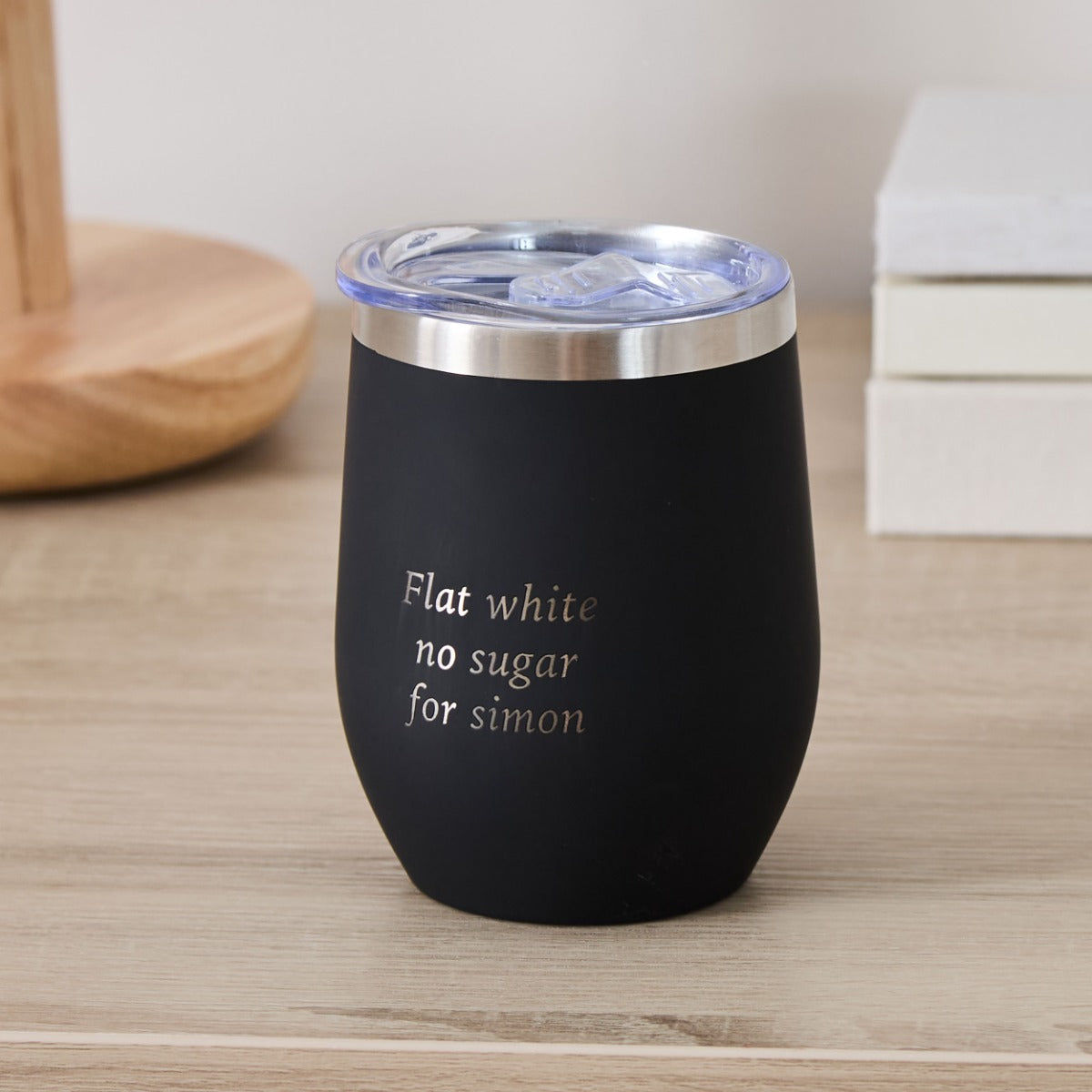 Personalised Black Travel Coffee Cup in Stainless Steel