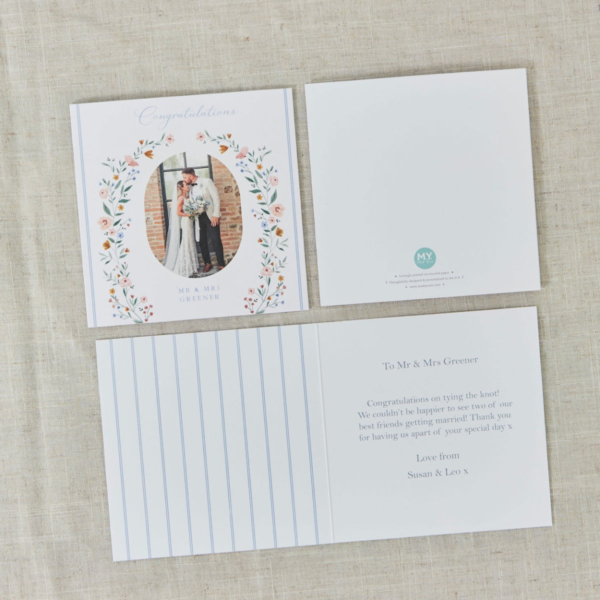 Personalised Floral Wedding Photo Card