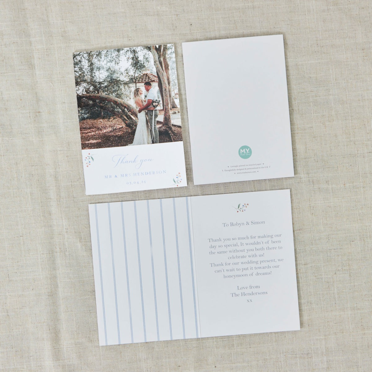 Personalised Floral Wedding Thank You Photo Card