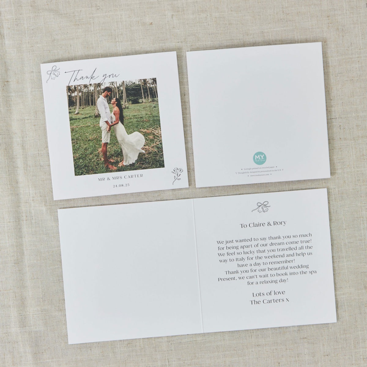 Personalised Black & White Wedding Thank You Photo Card