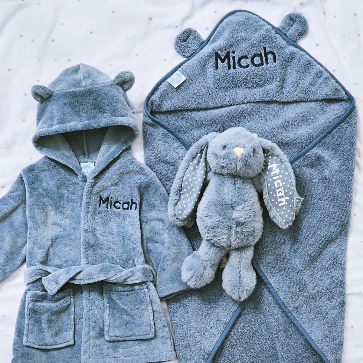 Personalised Wave Blue Splash, Snuggle & Cuddle Gift Set 
