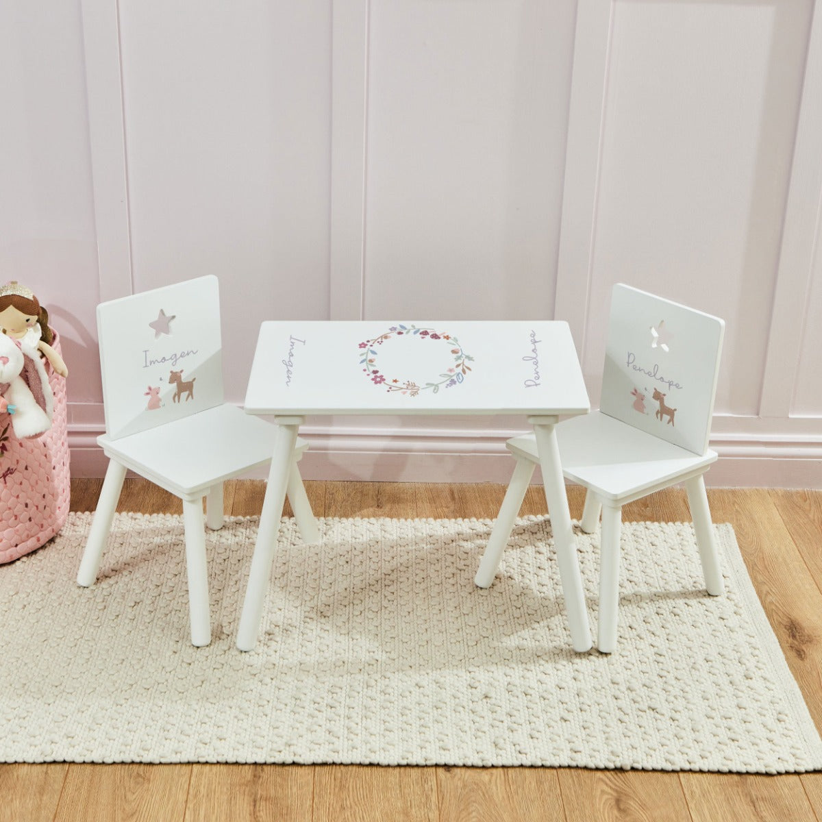 Personalised Woodland Wreath Table & Chairs Set 