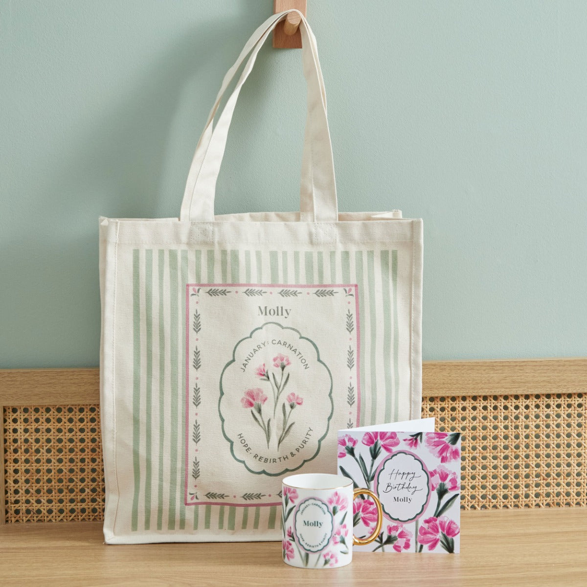 Personalised Birth Flower Mug & Tote Bag Gift Set
