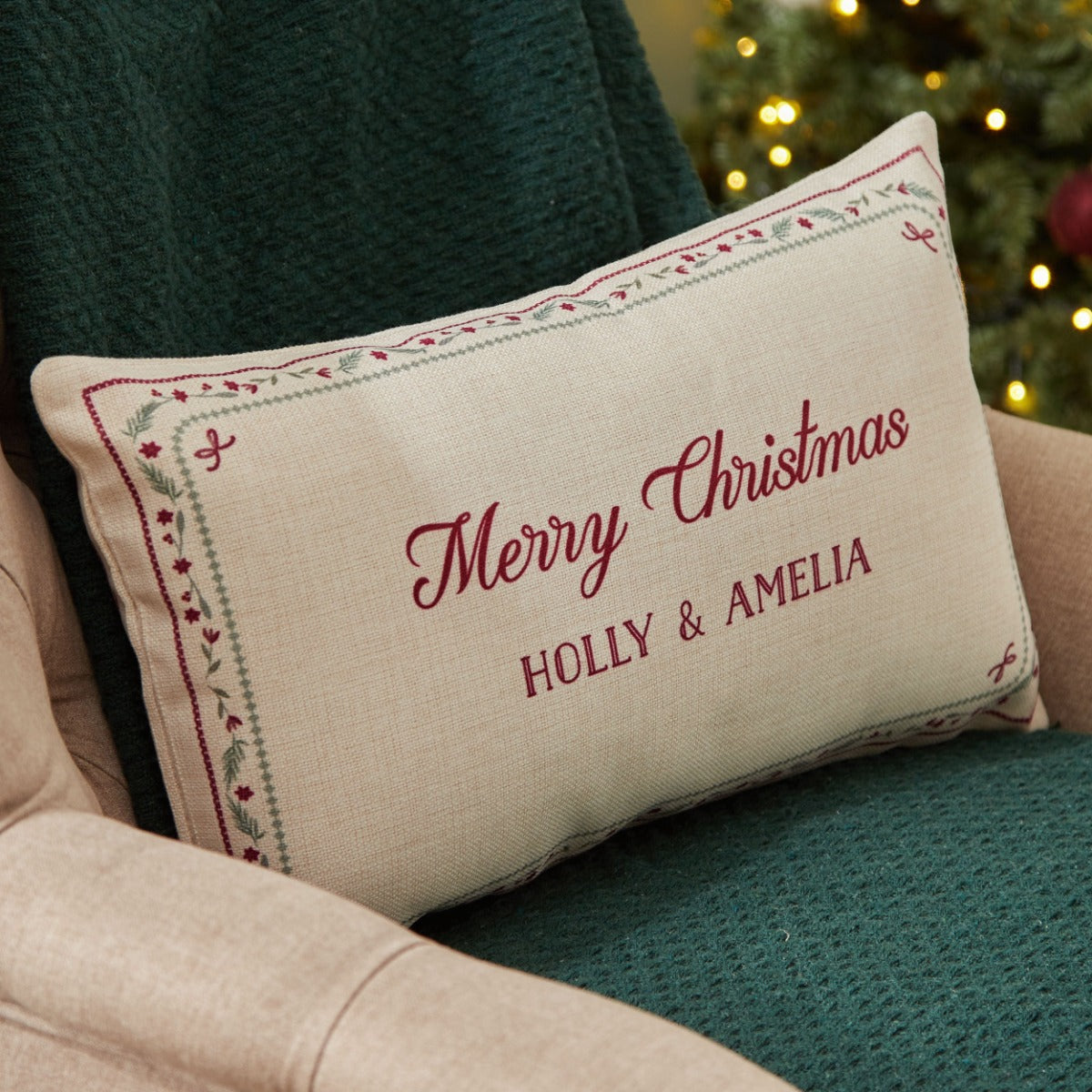 Personalised Linen Merry Christmas Cushion 