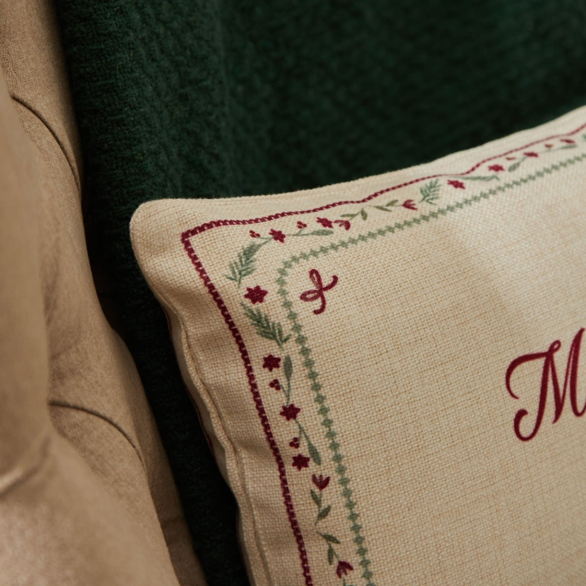 Personalised Linen Merry Christmas Cushion 