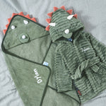 Personalised Green Dino Splash & Snuggle Gift Set 