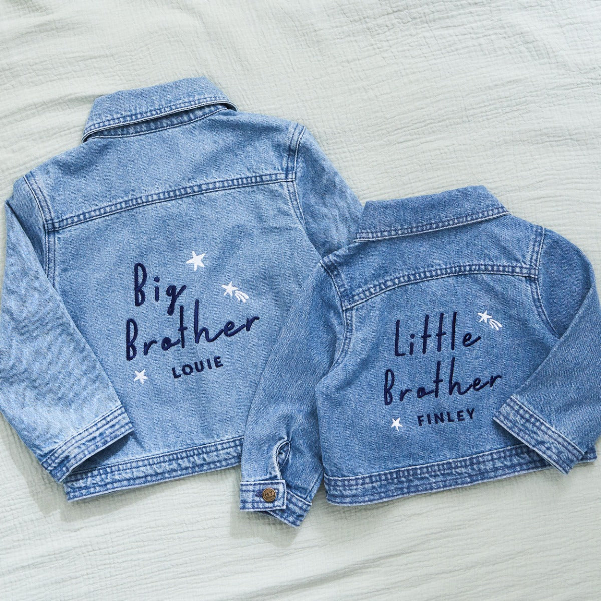 Personalised Big Brother & Little Brother Denim Jacket Gift Set