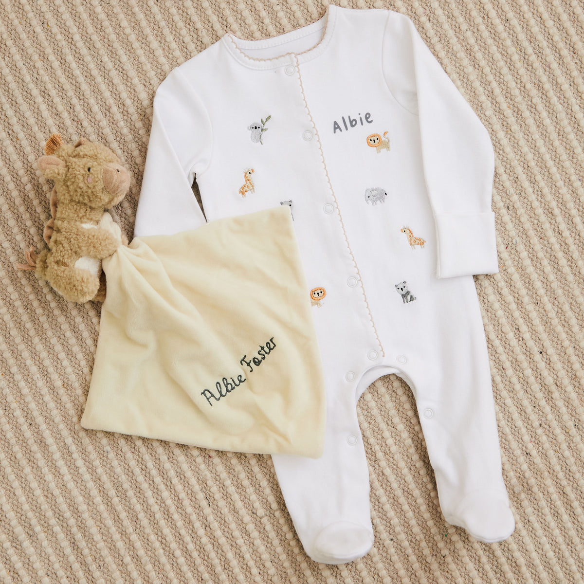 Personalised Born to be Loved Sleepsuit & Comforter Gift Set