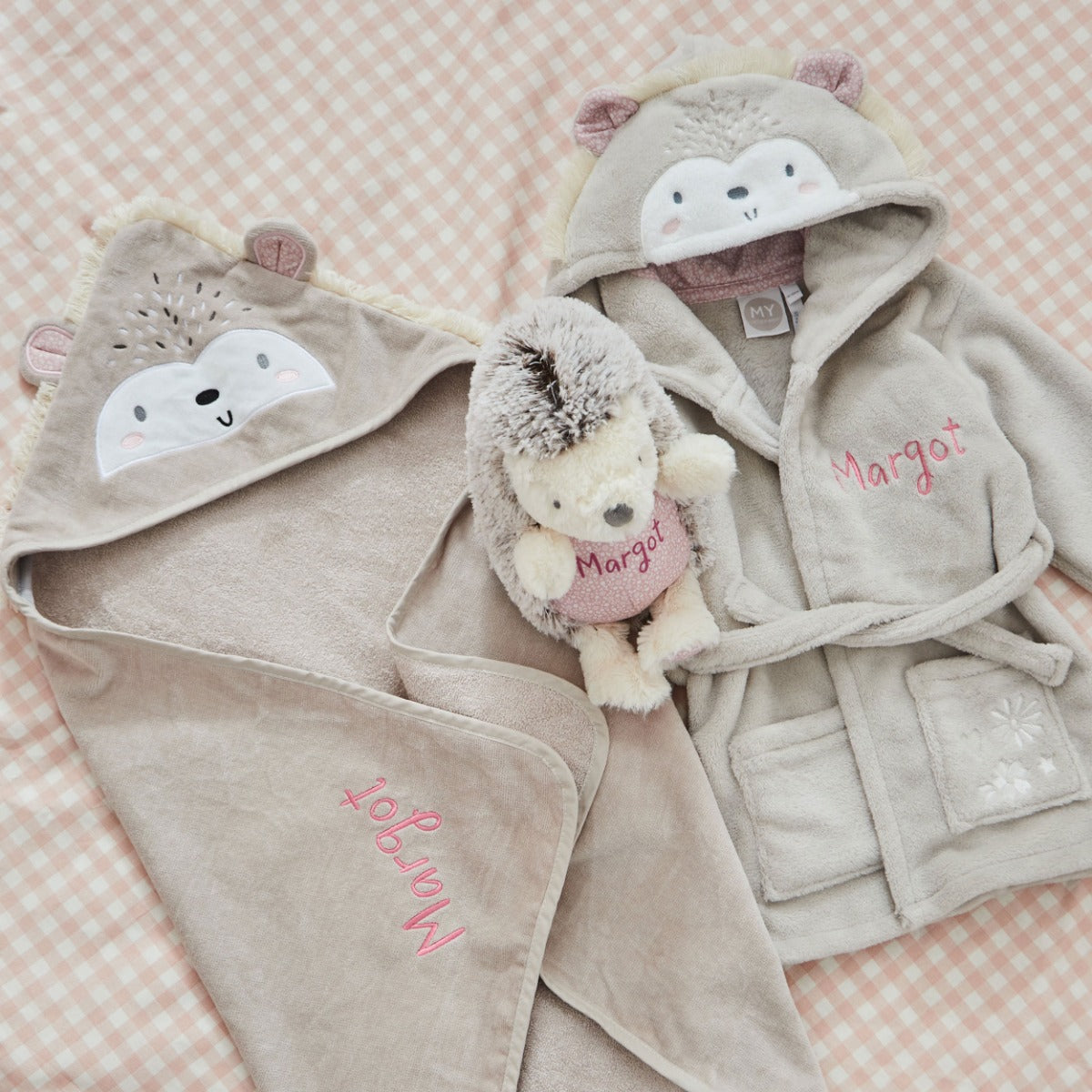 Personalised Hedgehog Splash, Snuggle & Cuddle Gift Set 