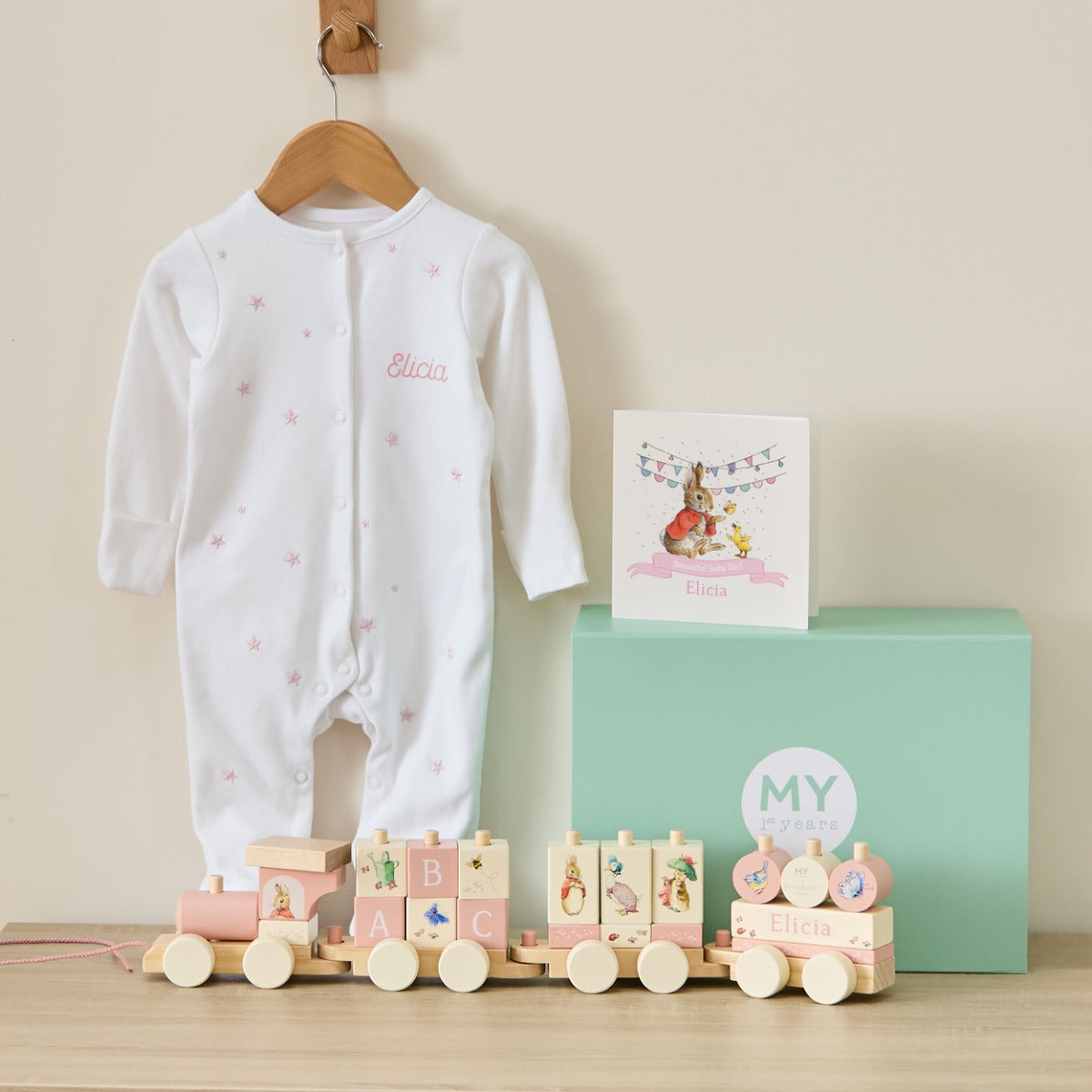 Personalised Pink Newborn Flopsy Gift Set