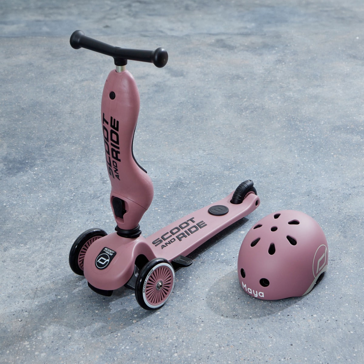 Personalised Scoot and Ride Highway Kick 1 Push & Go Scooter & Helmet Gift Set in Wildberry