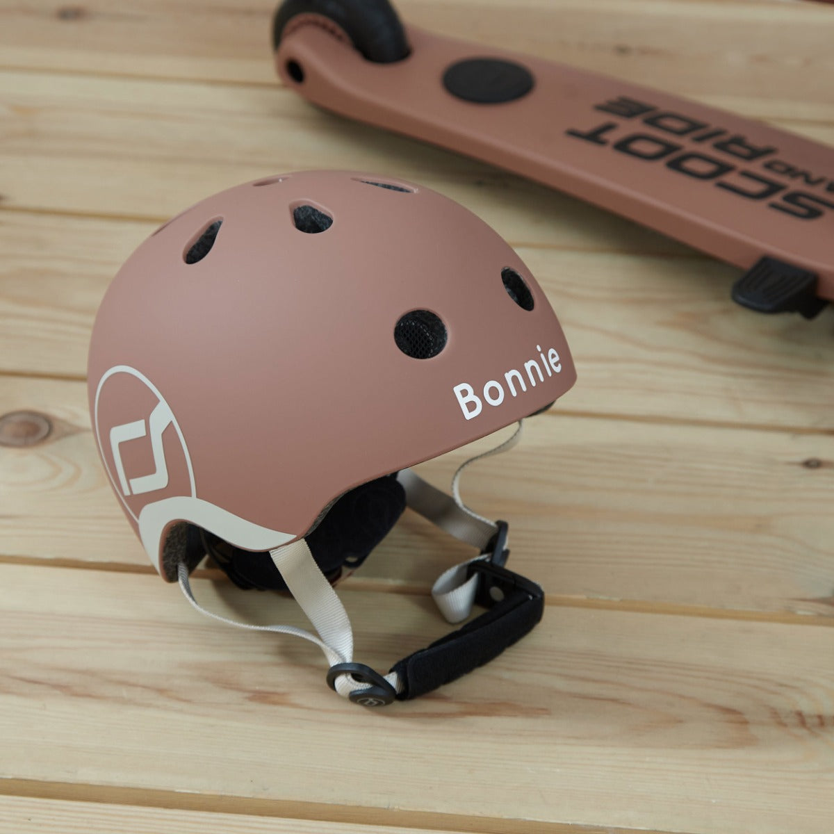 Personalised Scoot & Ride Push & Go Mocha Scooter & Helmet Gift Set
