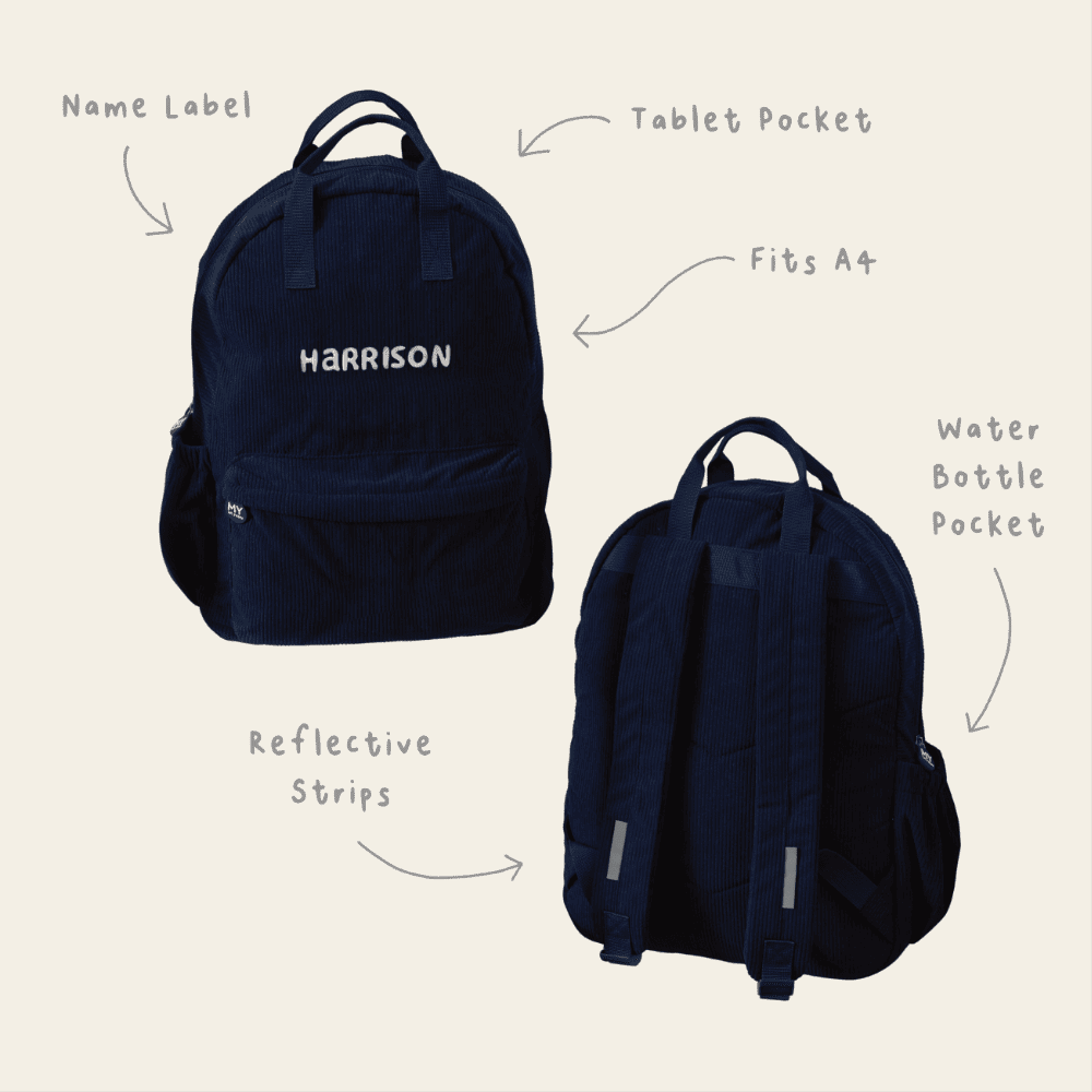 Personalised Name Large Cord Backpack Navy