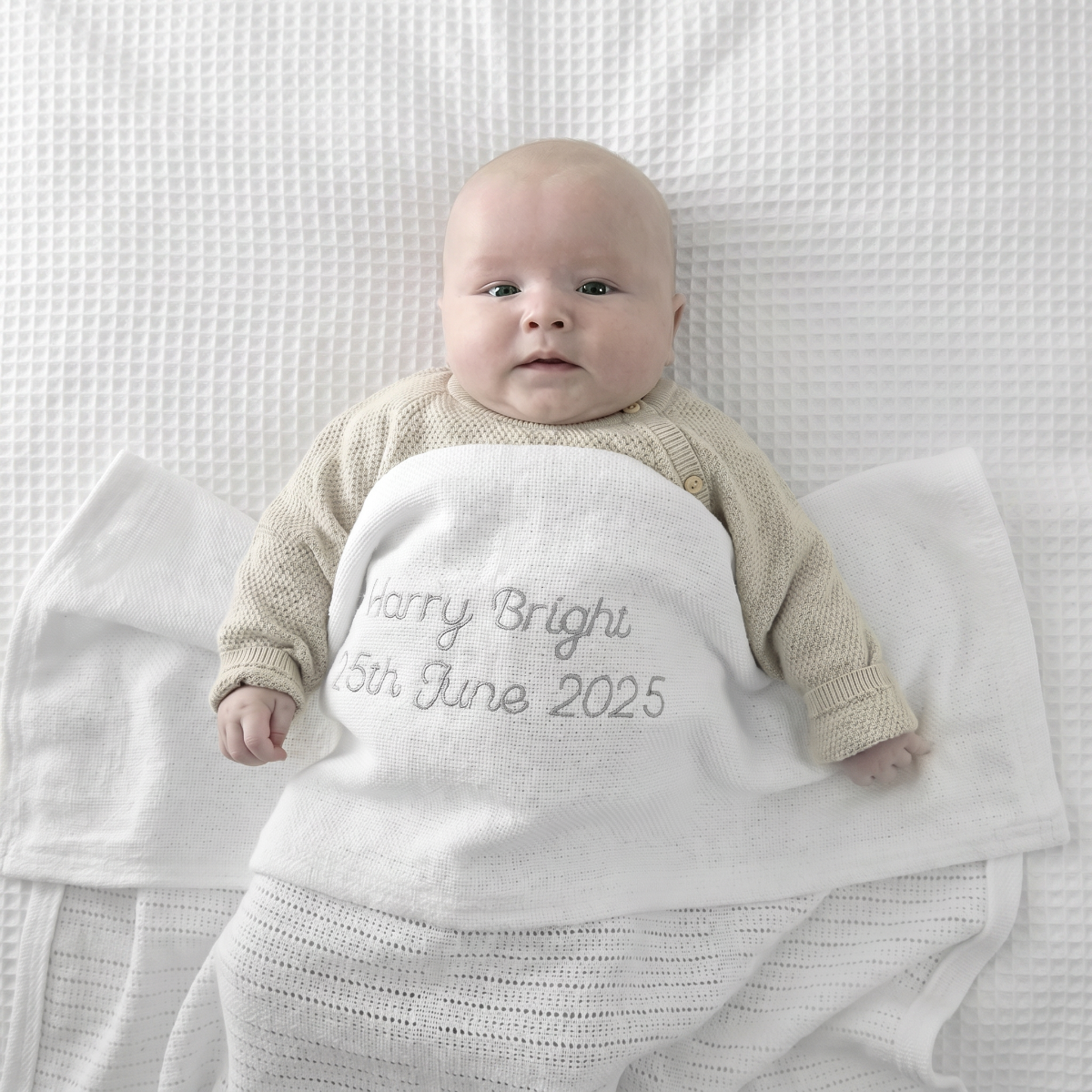 Personalized Ivory Cellular Baby Blanket