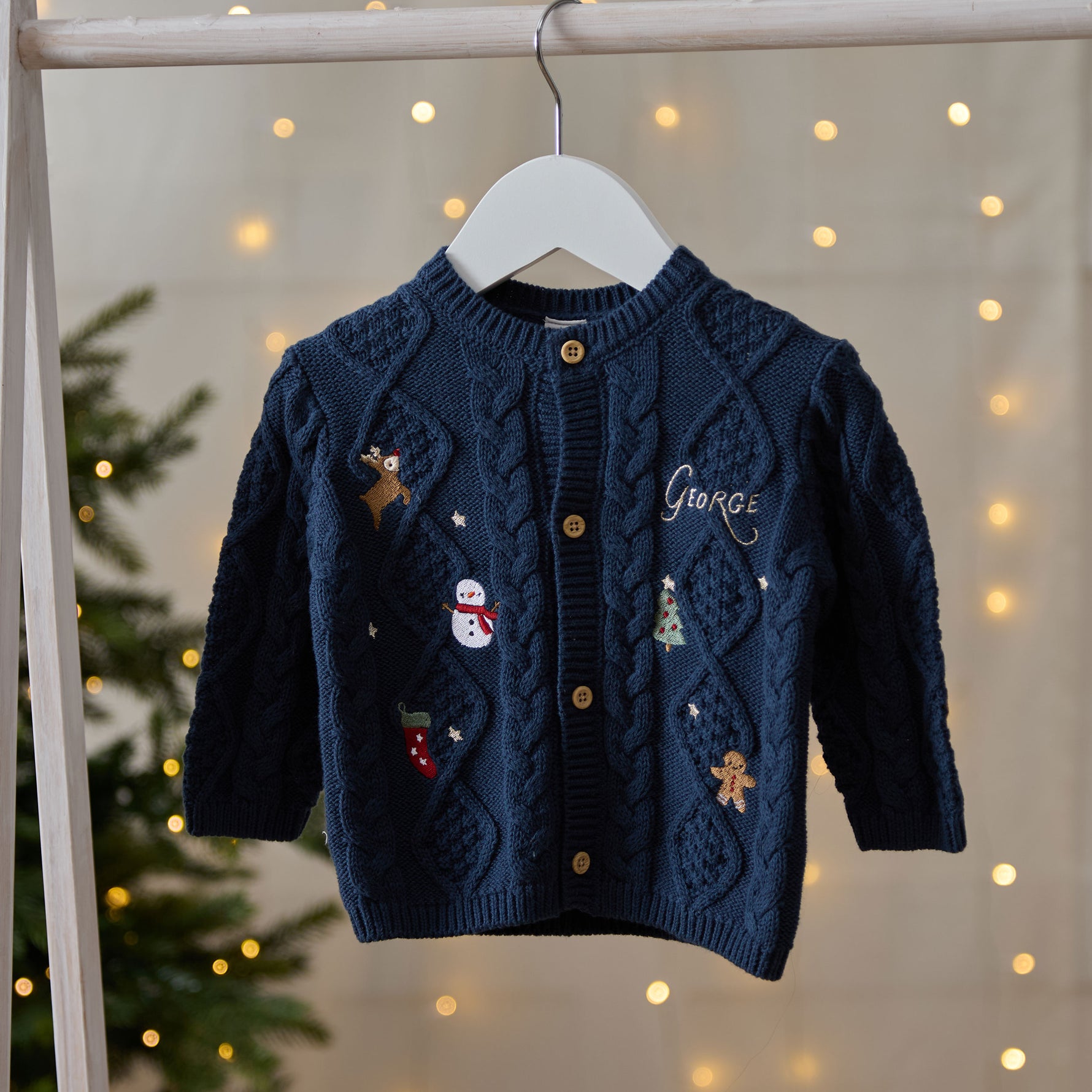 Personalised Embroidered Christmas Navy Cable Cardigan