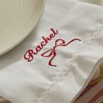 Personalised Embroidered Bow Cotton White Napkin