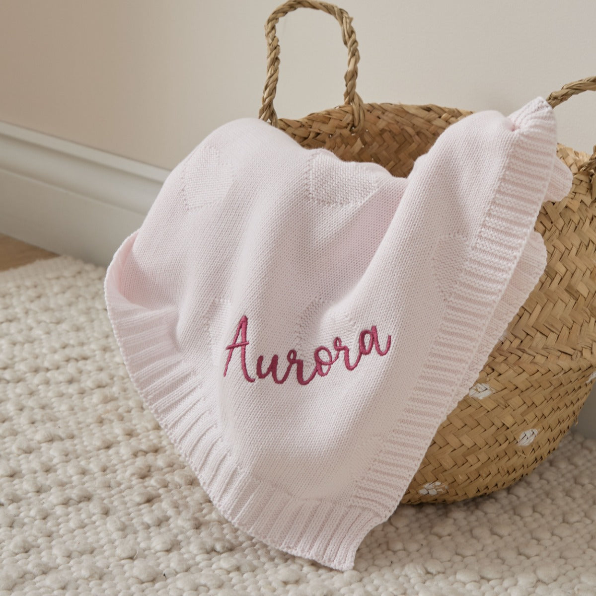 Personalized Pale Pink Heart Jacquard Baby Blanket