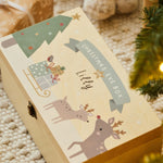 Personalised Reindeer & Presents Wooden Christmas Eve Box FSC®