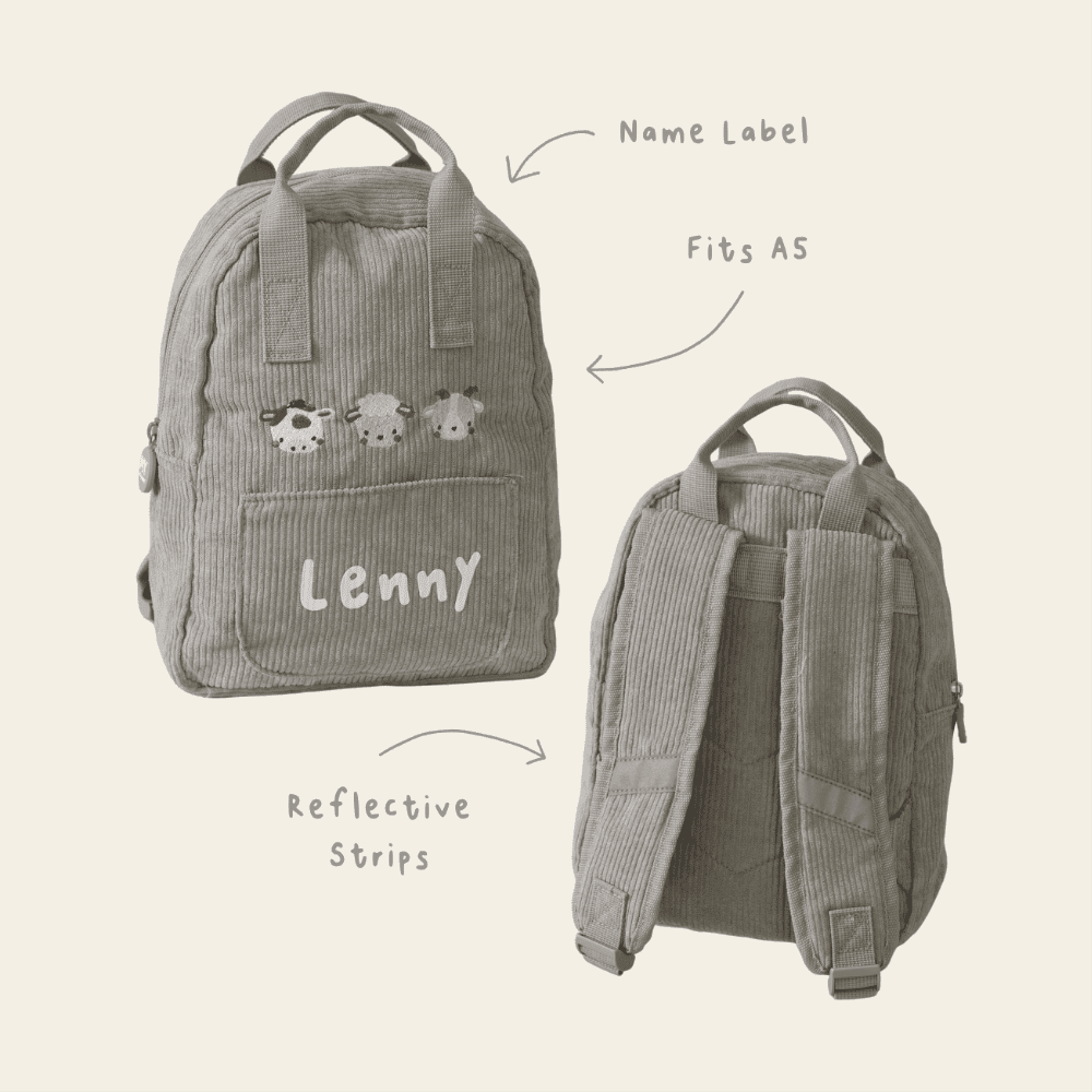 Personalised Farm Animals Embroidered Grey Cord Backpack