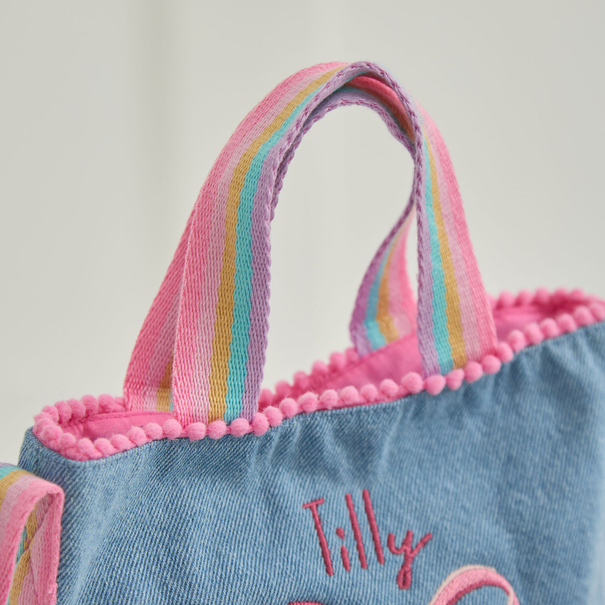 Personalised Bow Embroidered Denim Handbag