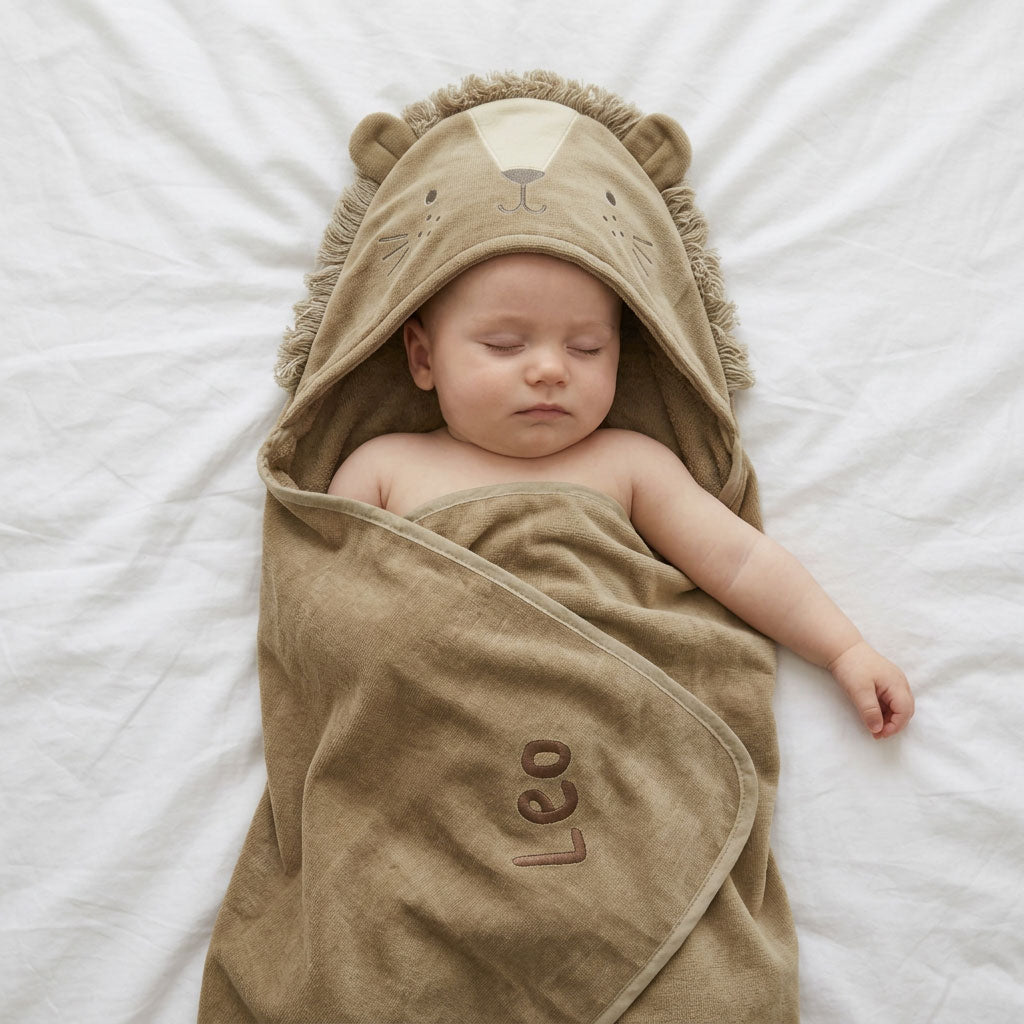 Personalised Lion Curved Hooded Towel