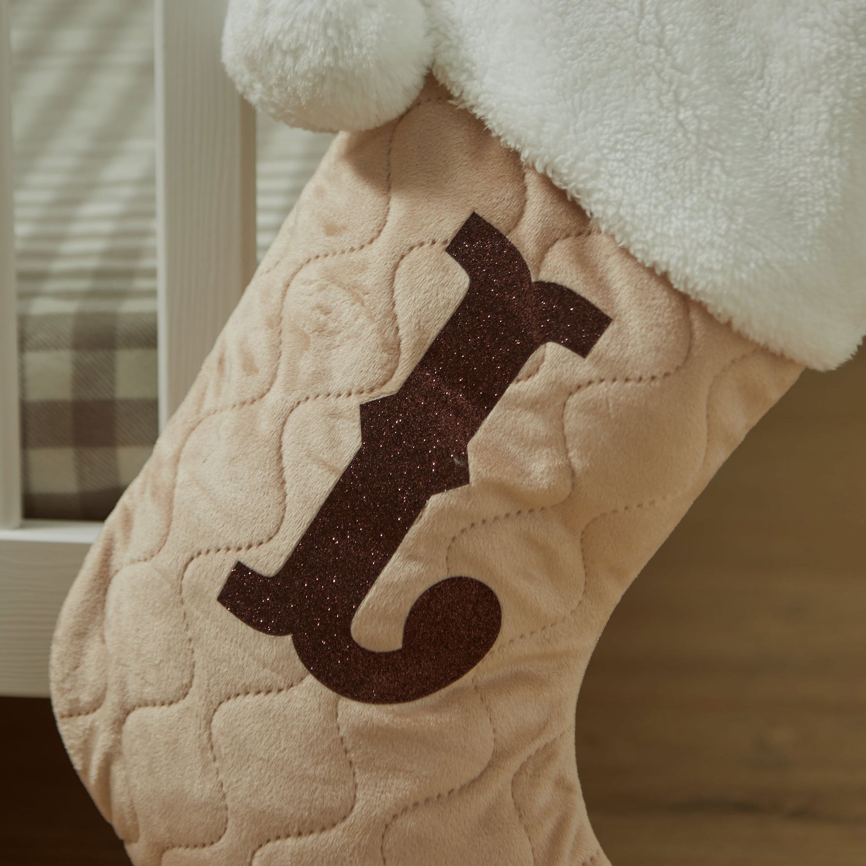 Personalised Small Oatmeal Velvet Initial Gift Stocking