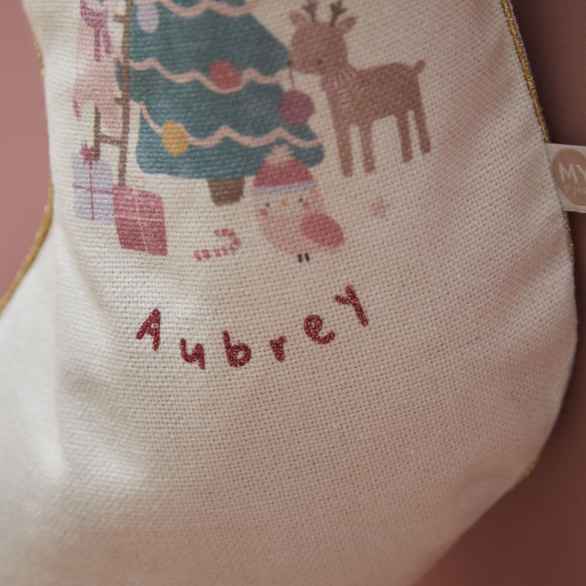 Personalised Pink Christmas Small Cream Gift Stocking