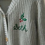 Personalised Holly Wreath Sage Christmas Cardigan