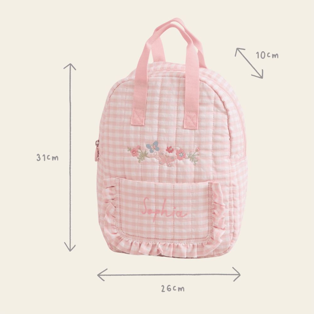 Personalised Garden Secrets Butterfly Pink Gingham Backpack