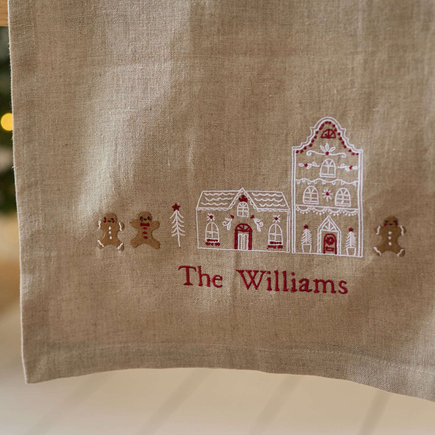 Personalised Neutral Gingerbread House Table Runner