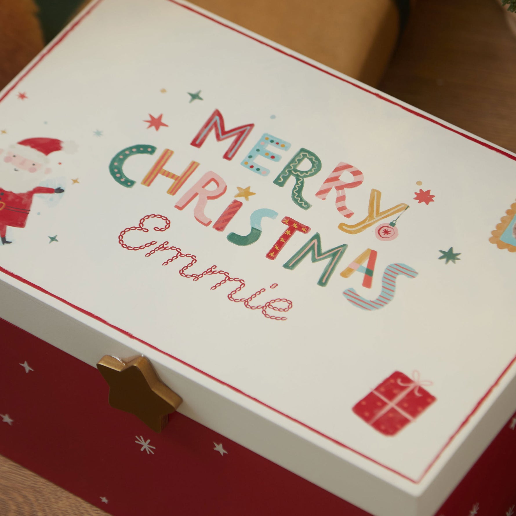 Personalised Wooden Merry Christmas Red Christmas Eve Box FSC®