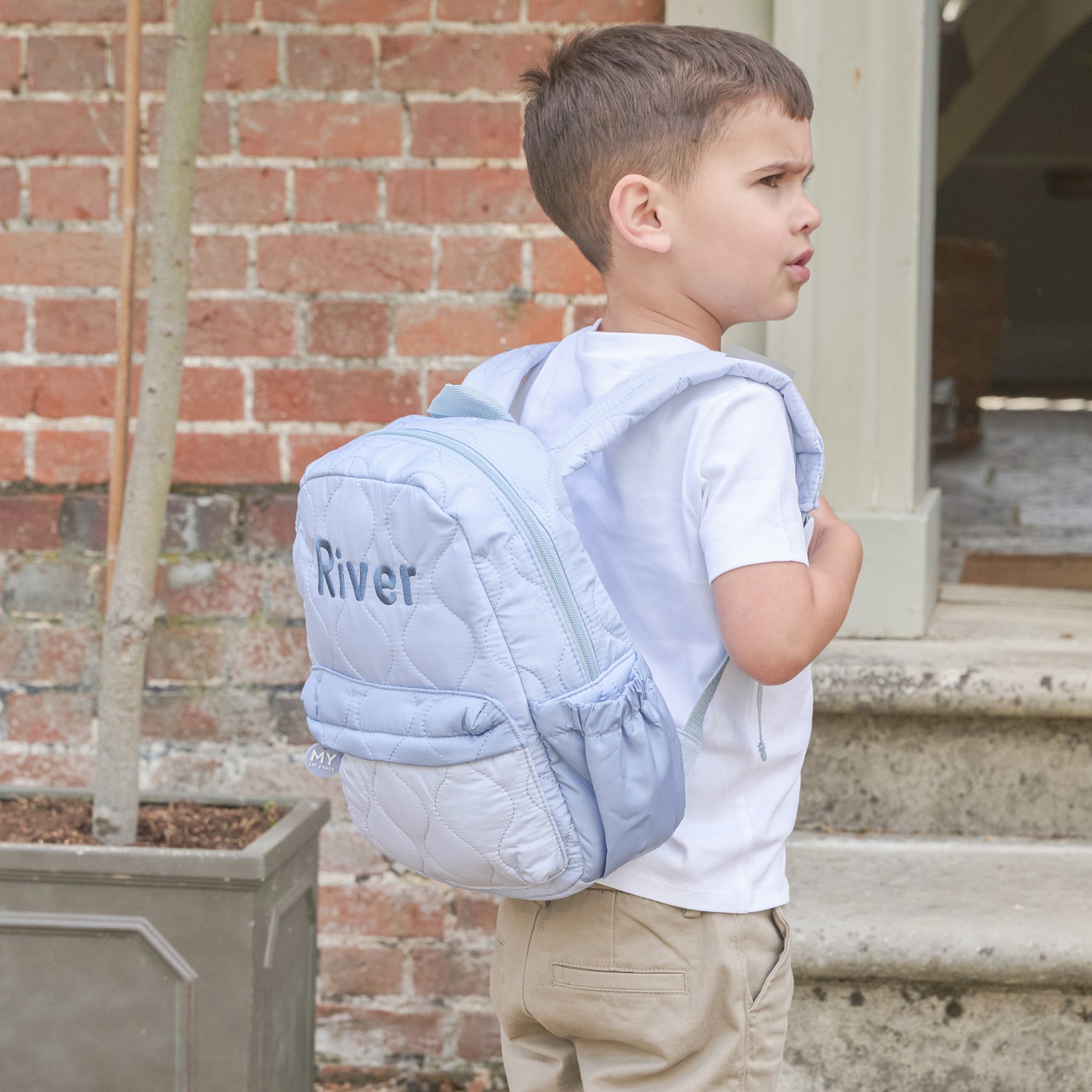 Personalised Blue Quilted Medium Backpack