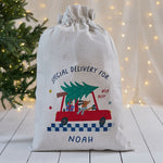 Personalised Blue Checkered Christmas Tree Sack
