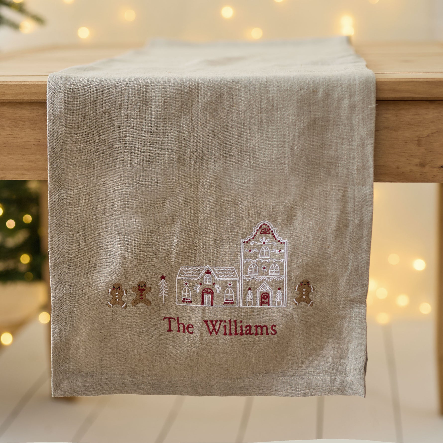 Personalised Neutral Gingerbread House Table Runner